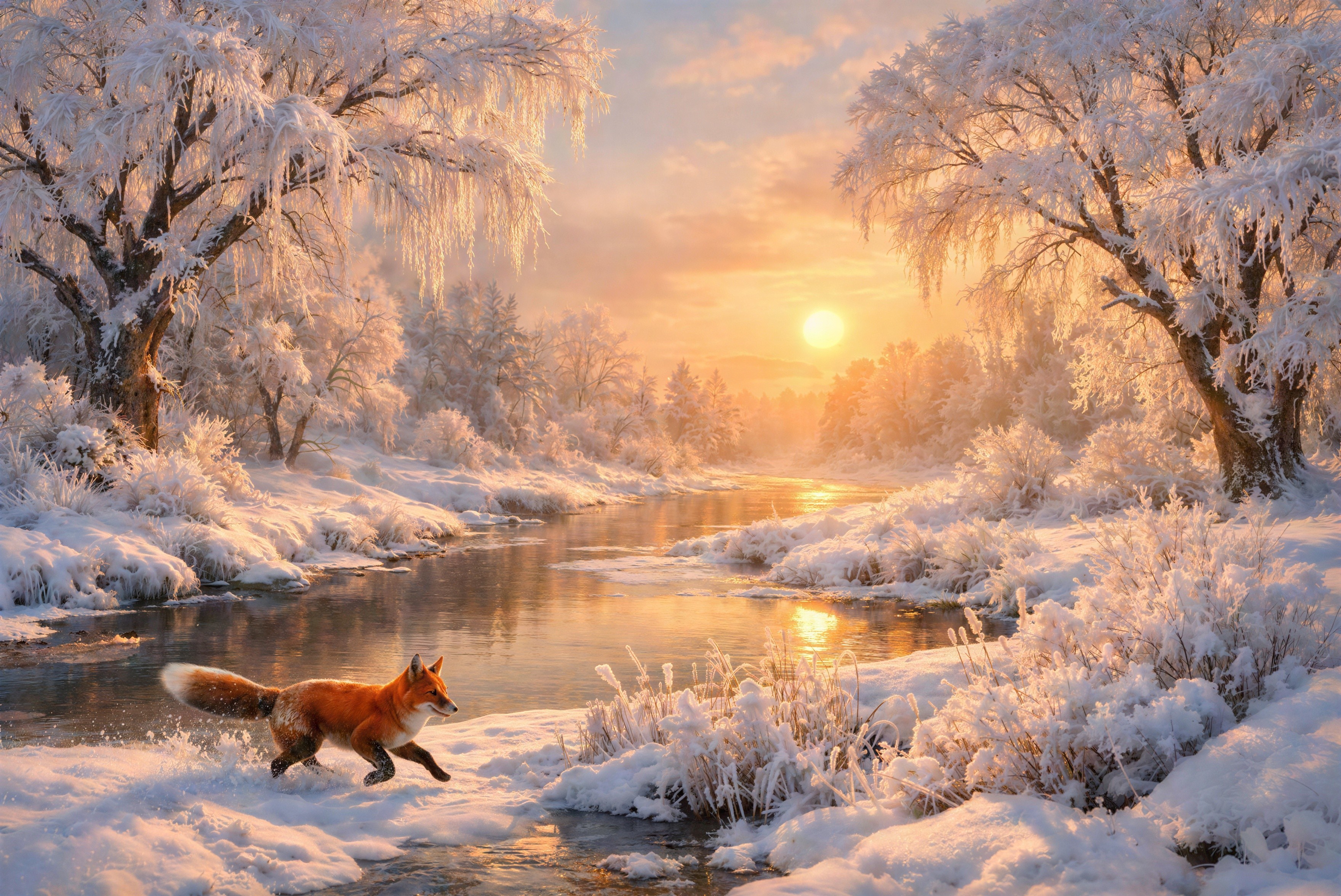Detailed Digital Painting of a Red Fox in Snow