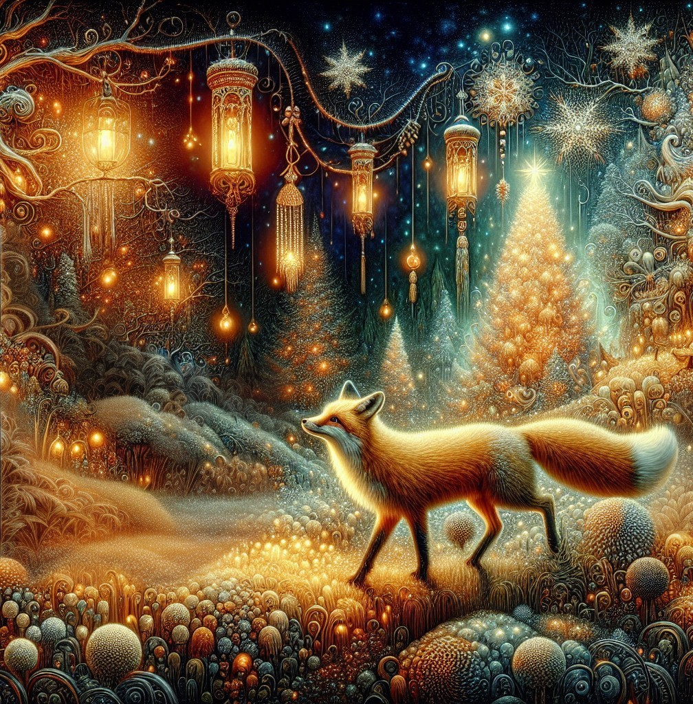Whimsical Winter Scene with Fox in Magical Forest