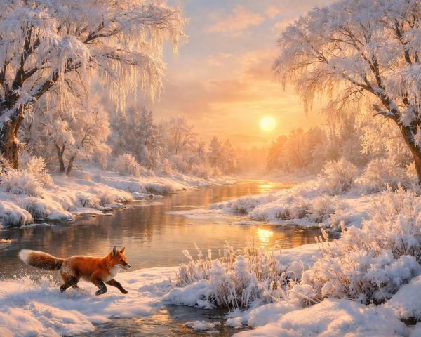Detailed Digital Painting of a Red Fox in Snow