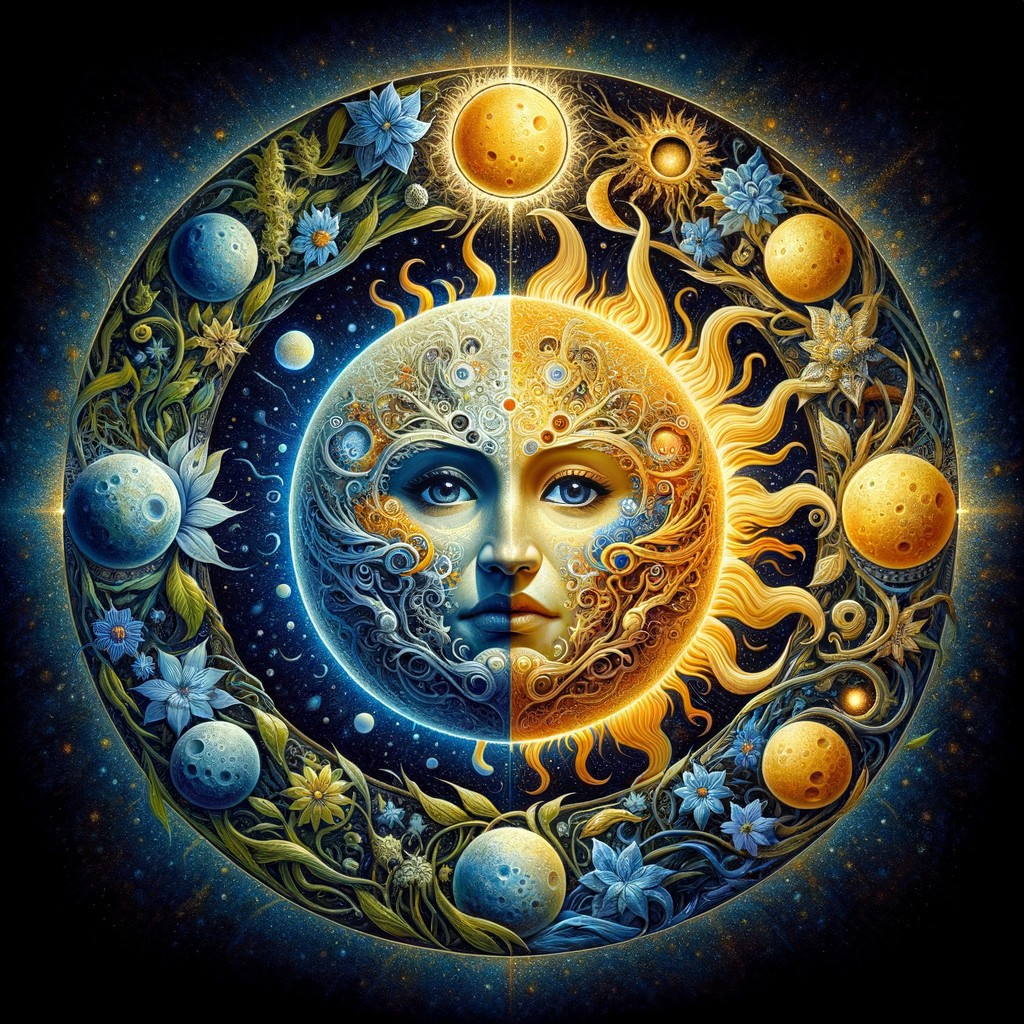 Cosmic Scene of Day and Night with Celestial Elements