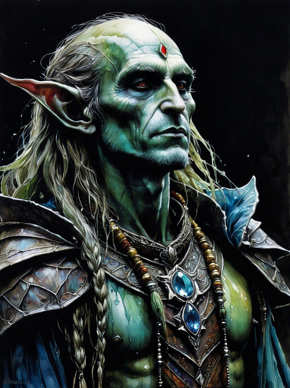Elf Warrior in Intricate Armor with Red Gem