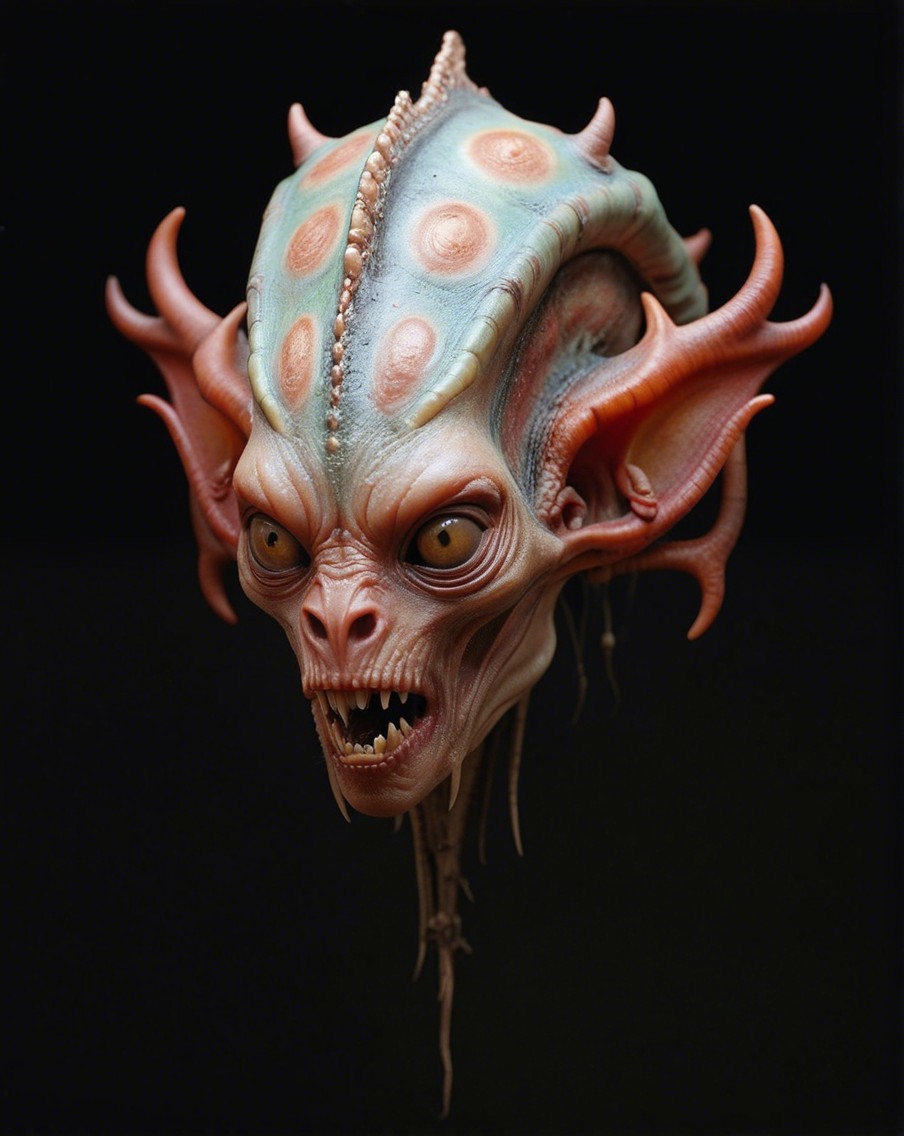 Fantastical creature with textured blue and white skin