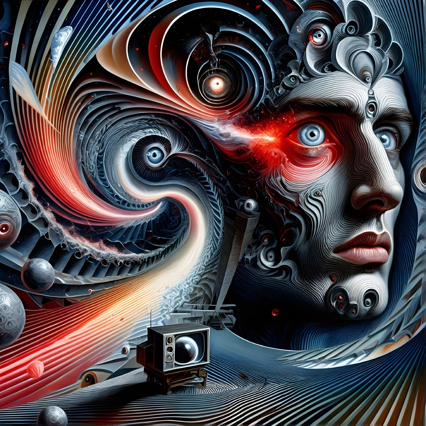 Abstract Human Face with Cosmic Elements and Patterns