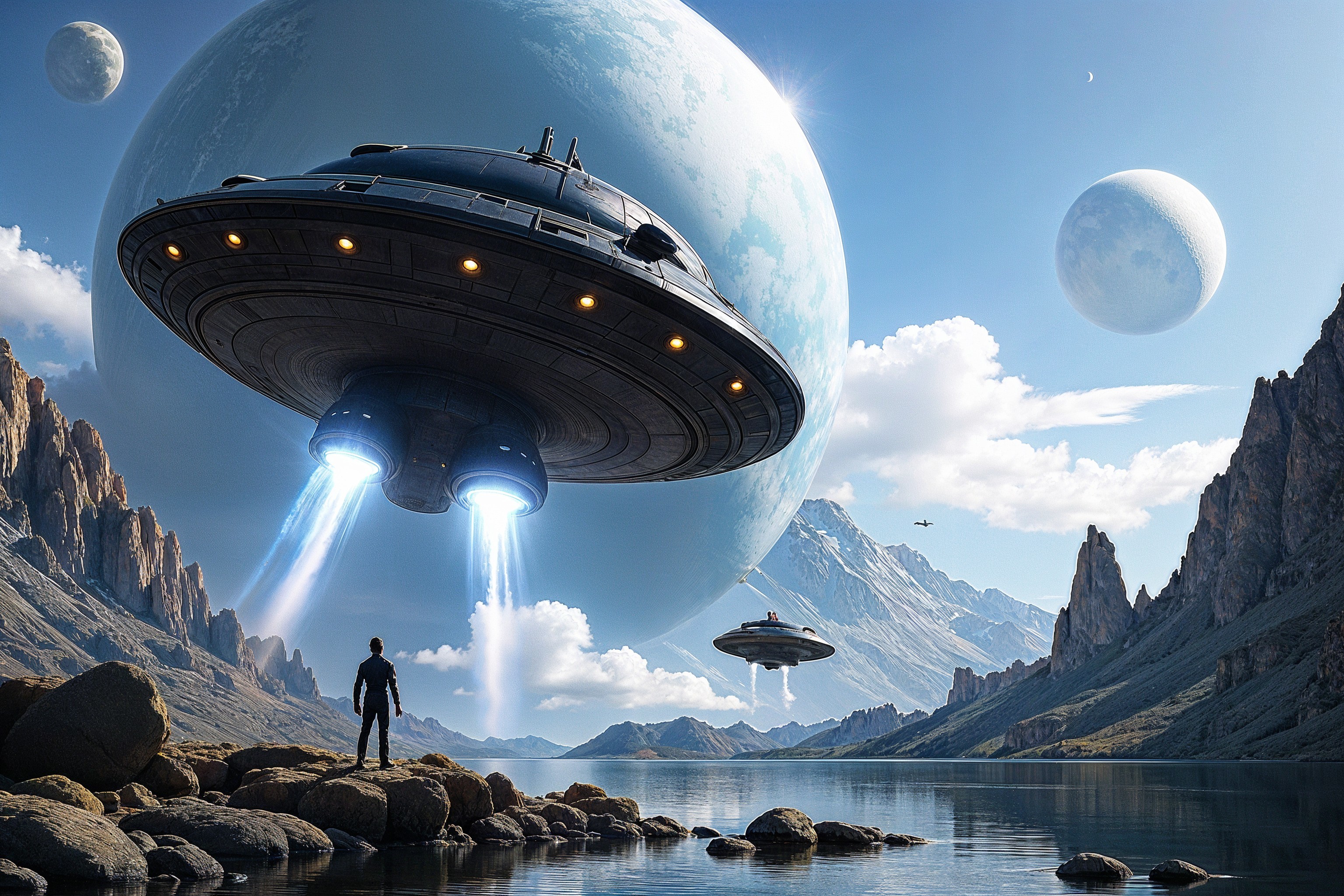 Extraterrestrial Landscape with Spaceships and Planets