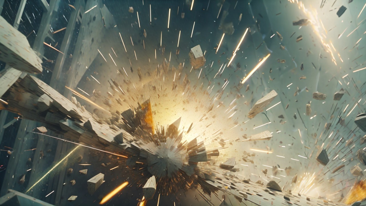 Dramatic Explosion with Debris and Bright Blast