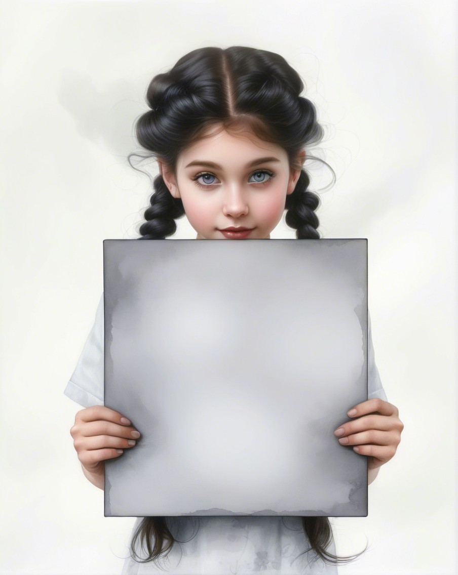 Young girl with braided hair and blank slate portrait