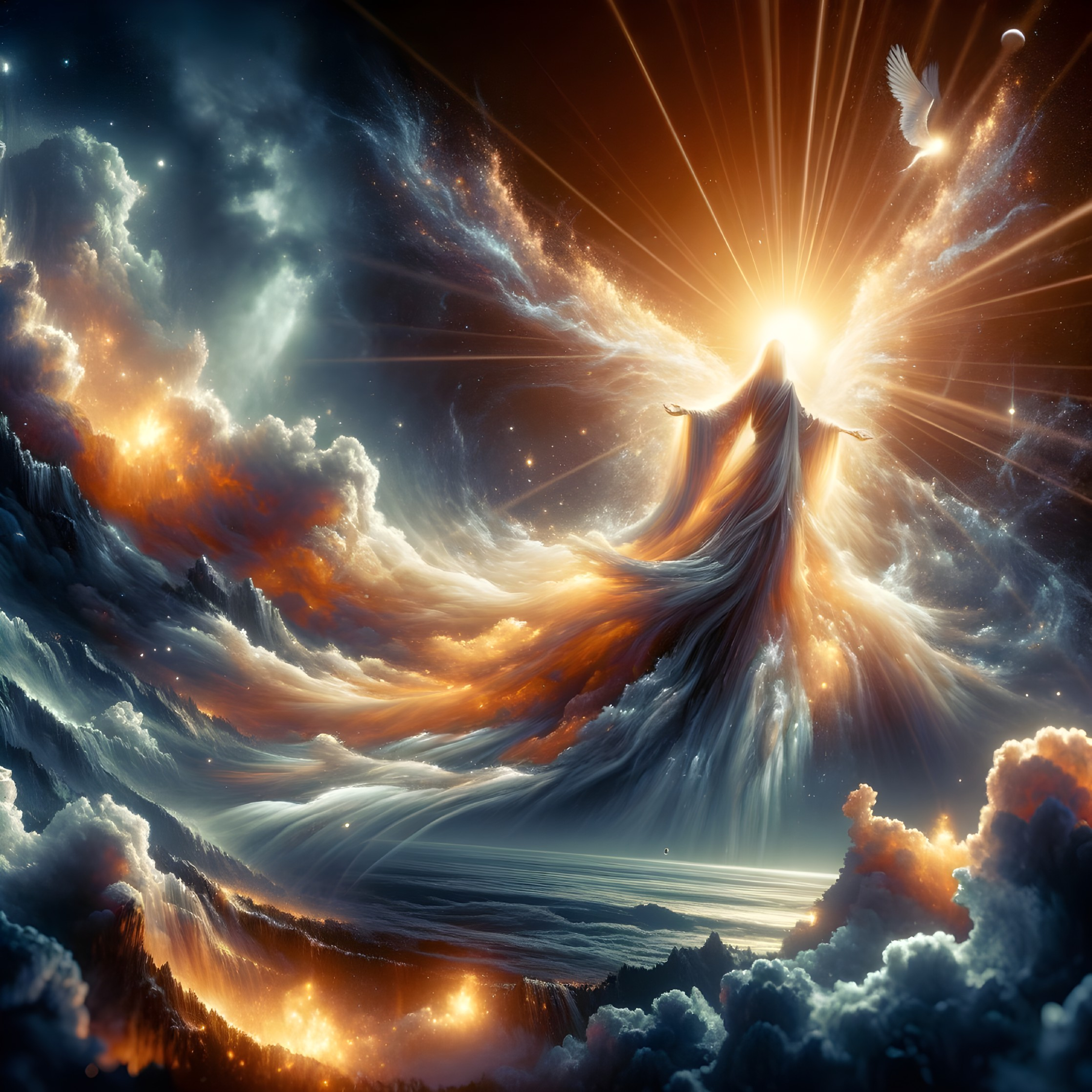 Majestic mountain peak in surreal, vibrant landscape