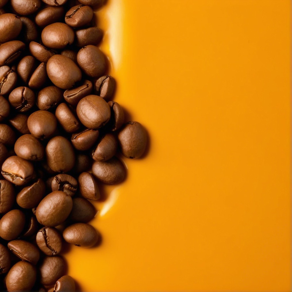 Close-Up of Roasted Coffee Beans on Orange Background
