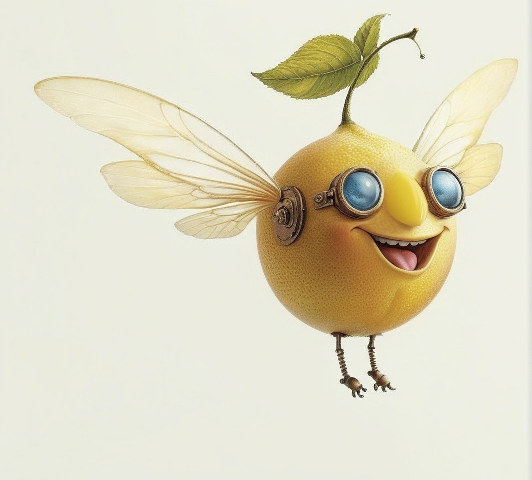 Whimsical Lemon-Like Creature with Wings and Goggles