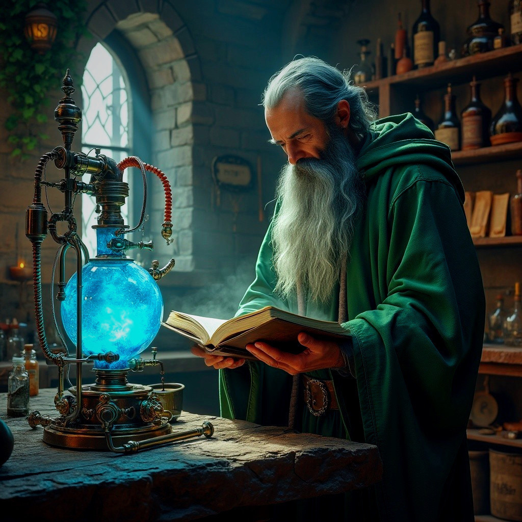 Alchemist's Workshop with Mystical Elements and Atmosphere