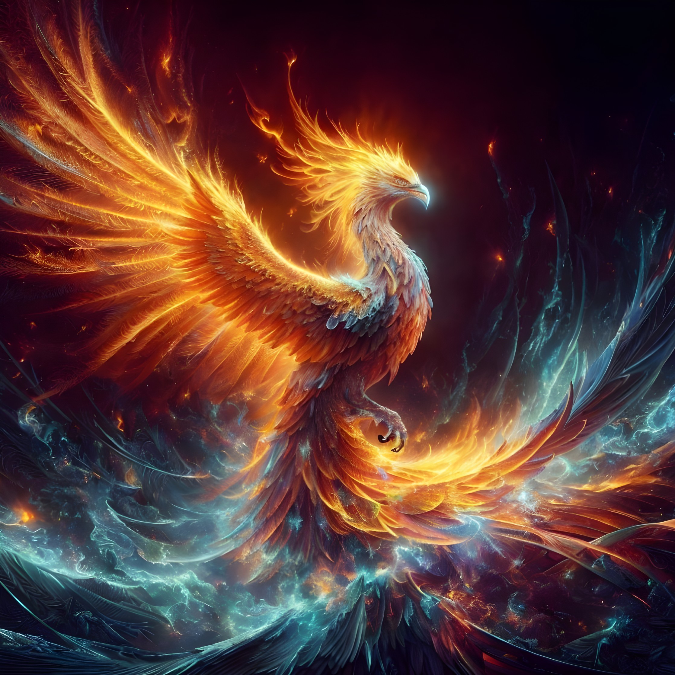 Majestic Phoenix Surrounded by Vibrant Flames and Light