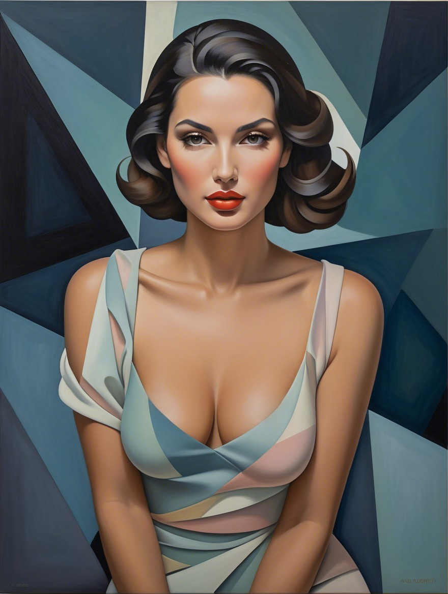 Portrait of a Confident Woman in Pastel Geometric Dress