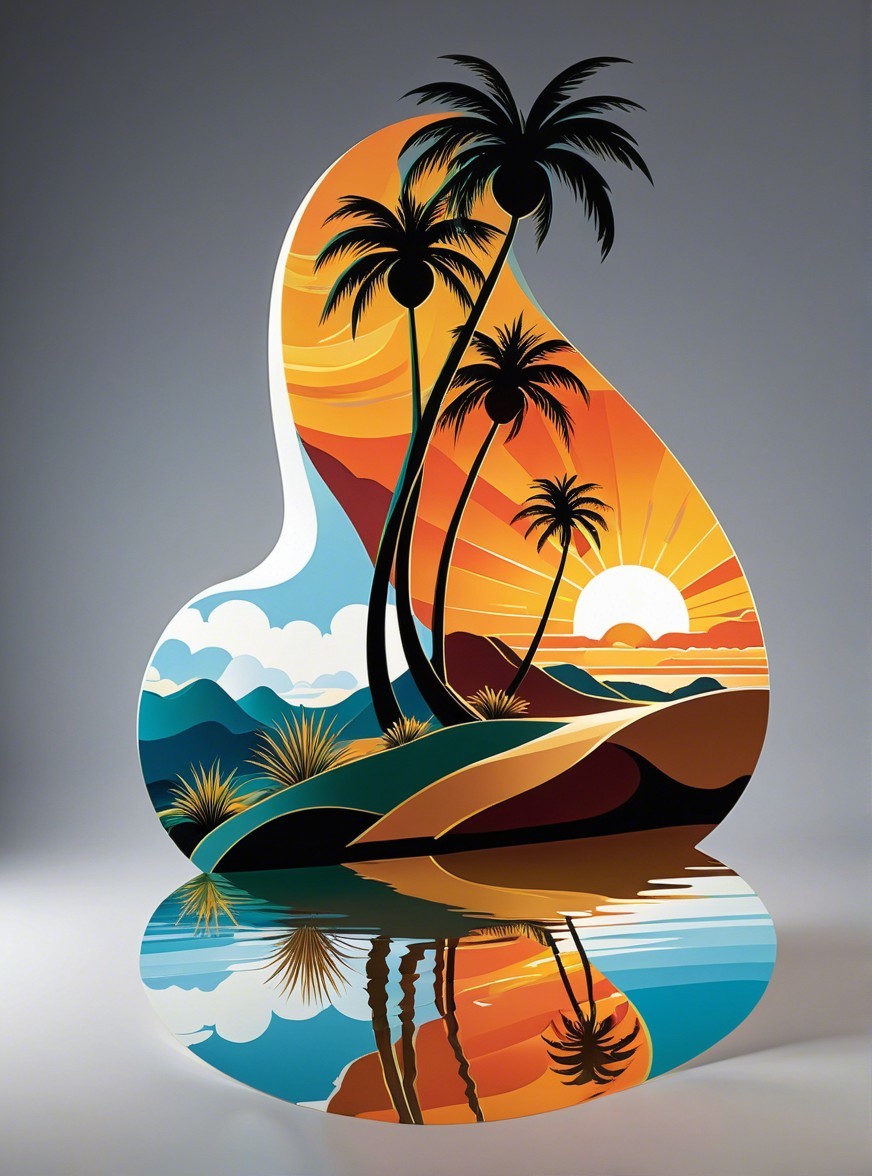Vibrant Landscape with Palm Trees and Sunset Colors
