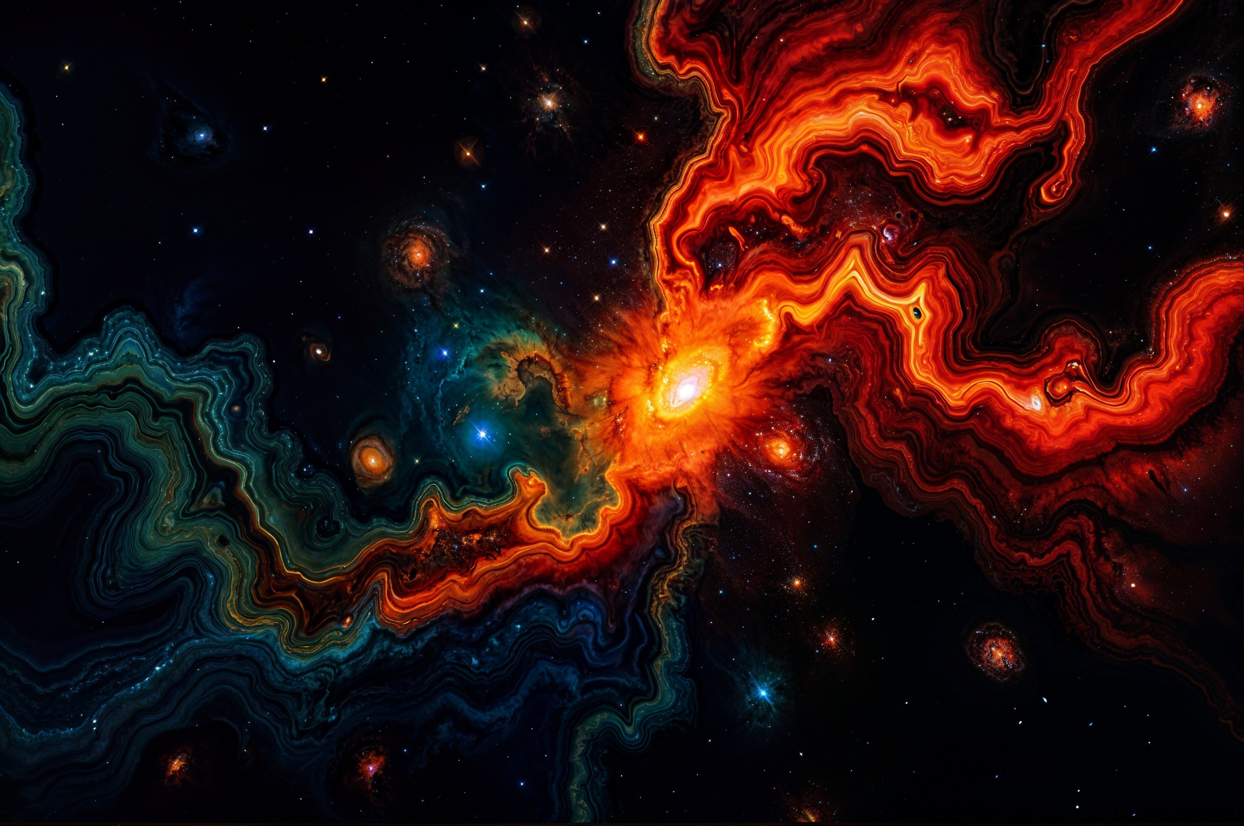 Vibrant Cosmic Scene with Swirling Colors and Stars