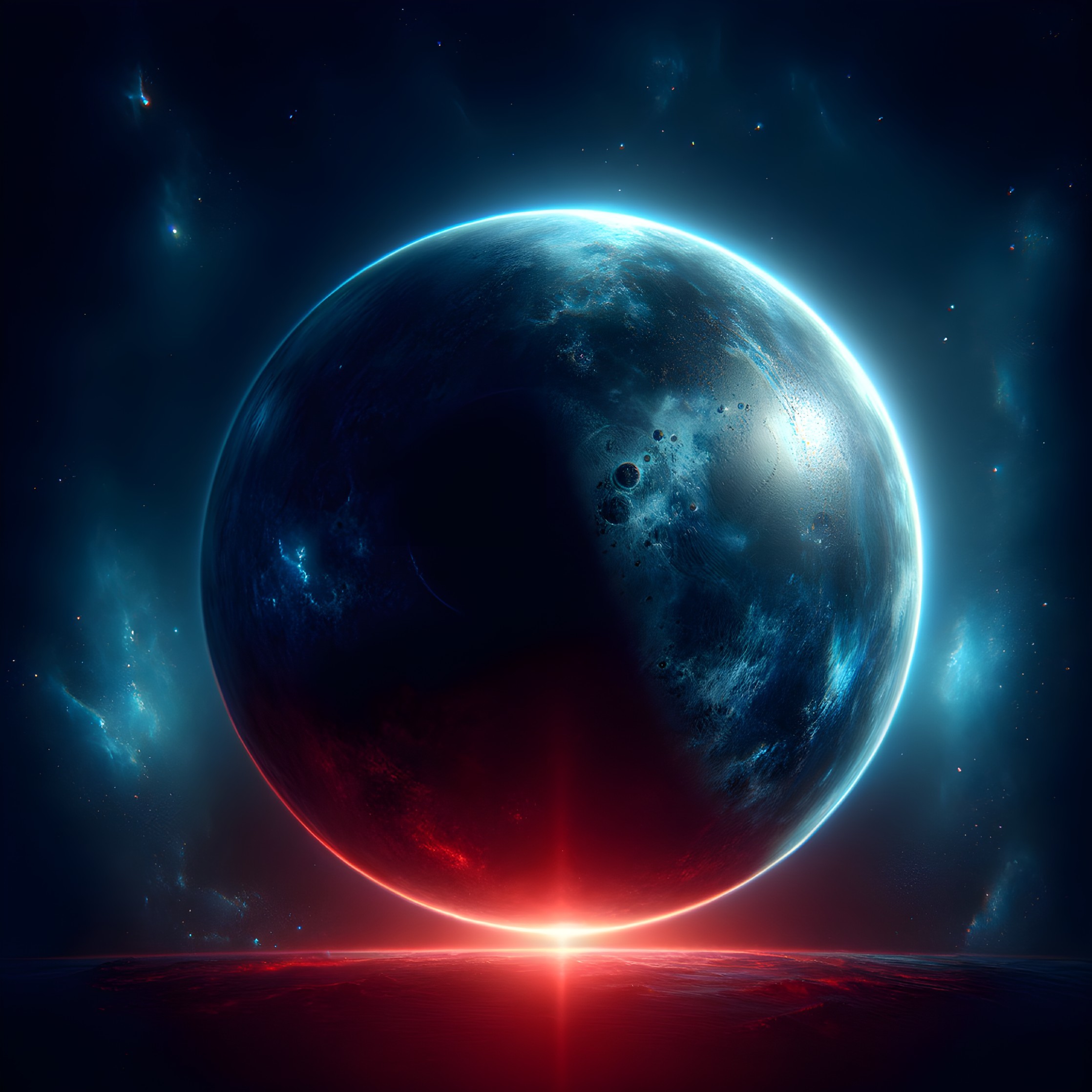 Cosmic Scene of Illuminated Planet and Starry Sky