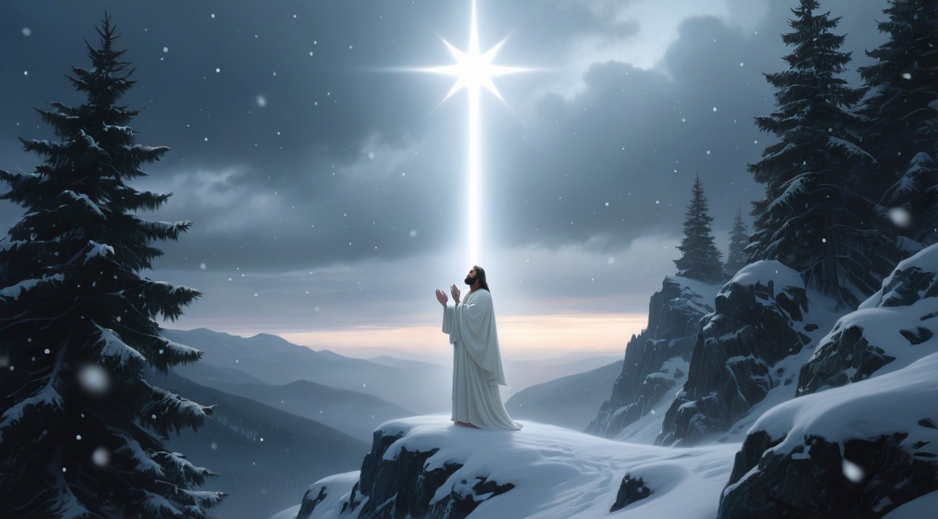 Serene Winter Landscape with Figure and Radiant Star