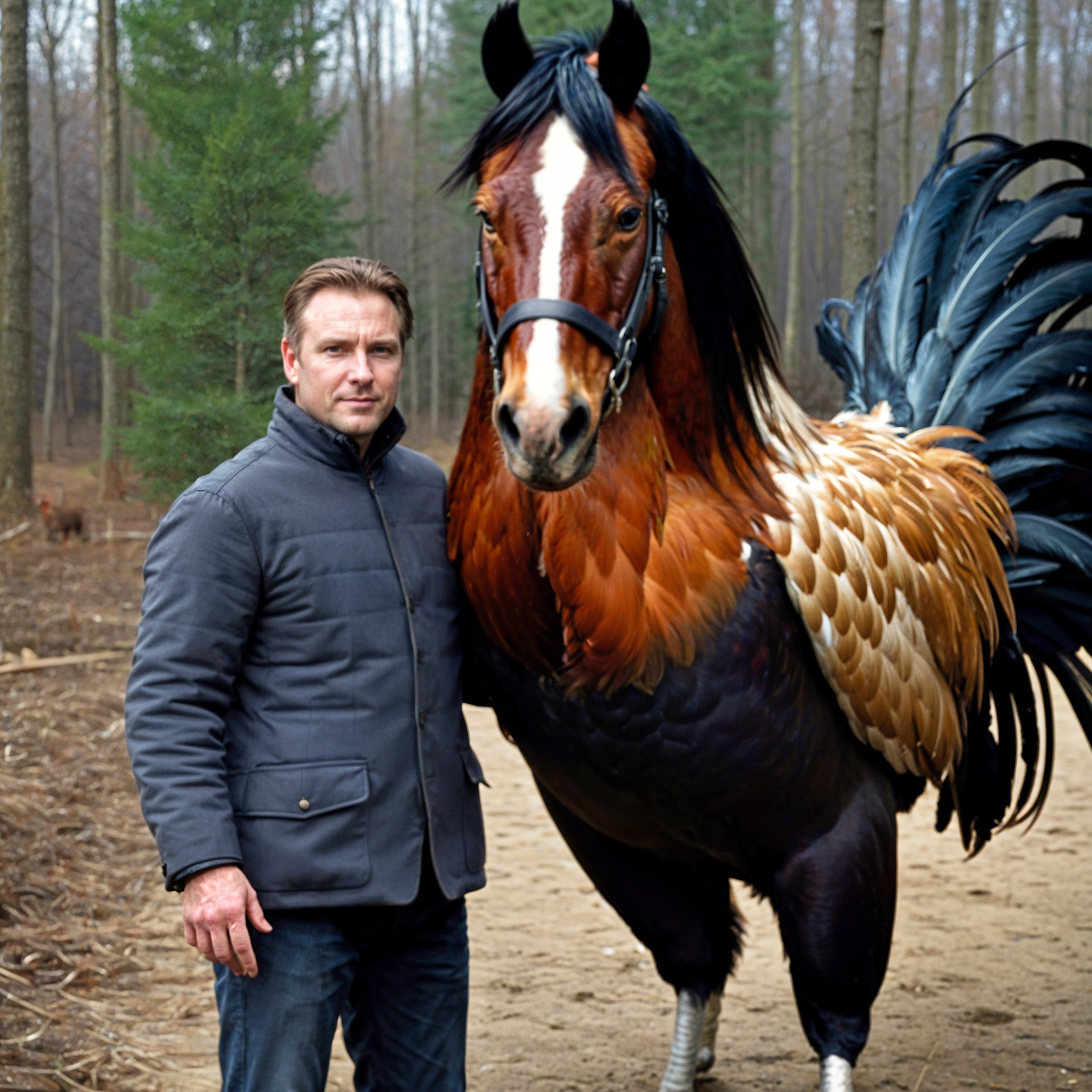 Groomed Man with Unique Horse in Serene Woods