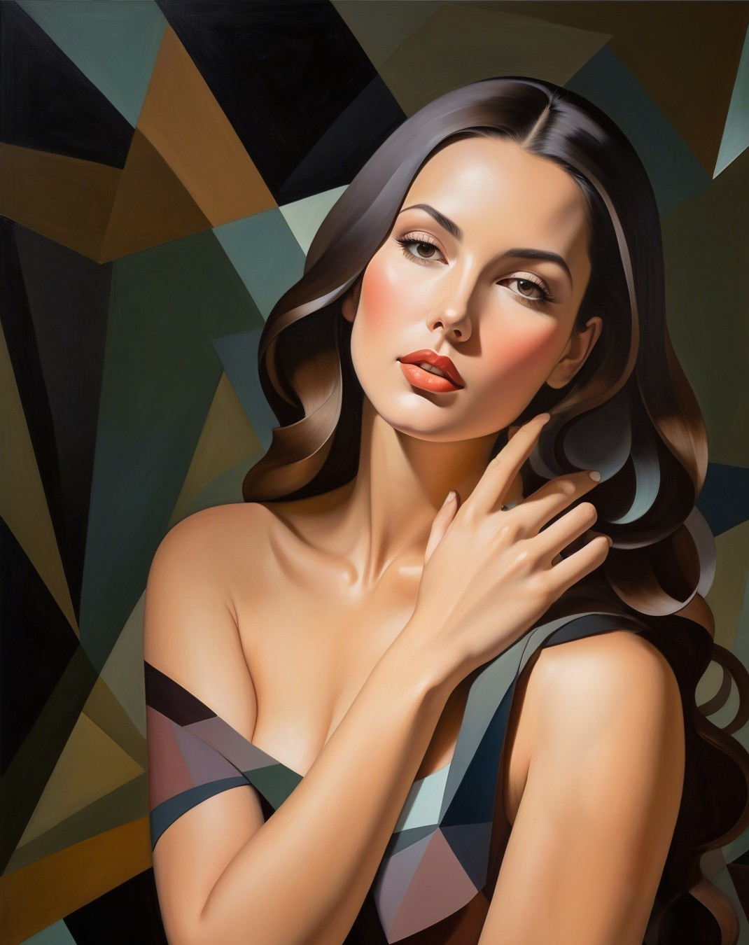 Portrait of a Woman with Flowing Hair and Stylish Outfit