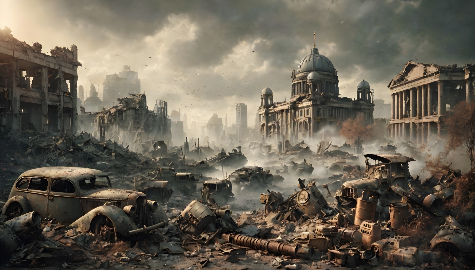 Desolate Urban Landscape with Ruins and Debris