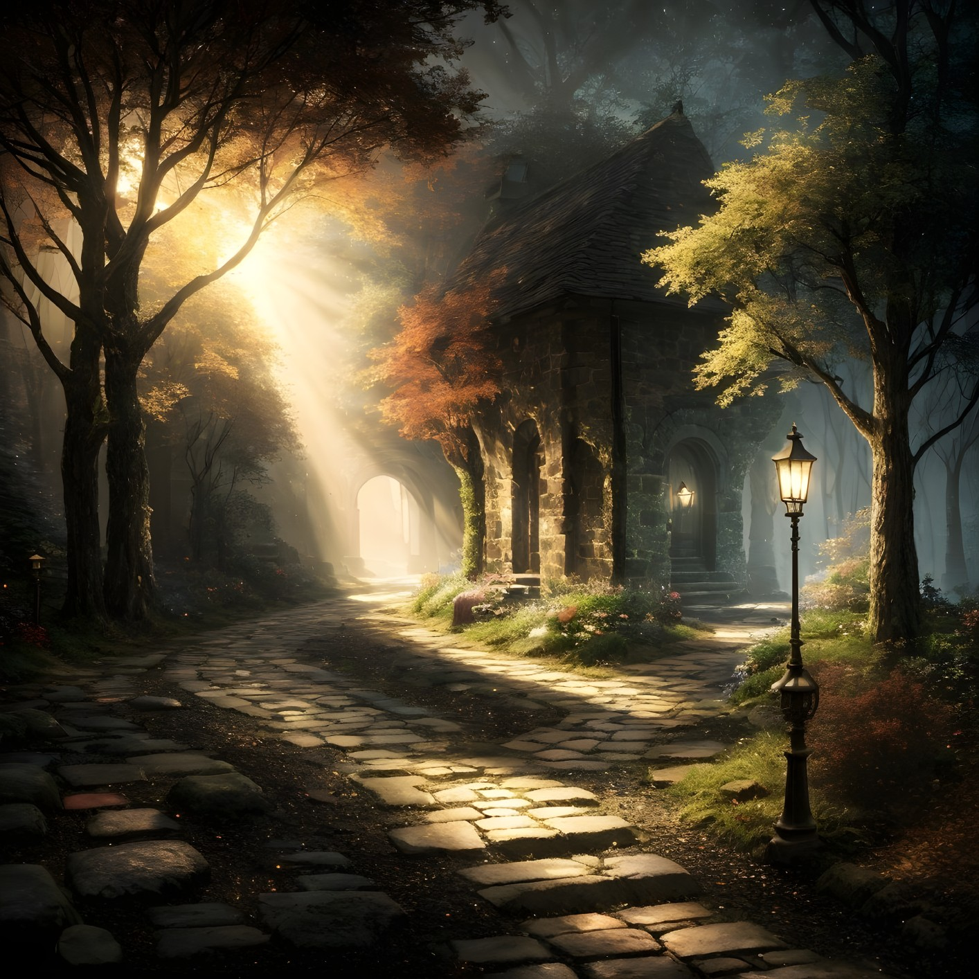 Enchanting Forest Path to Quaint Stone Cottage