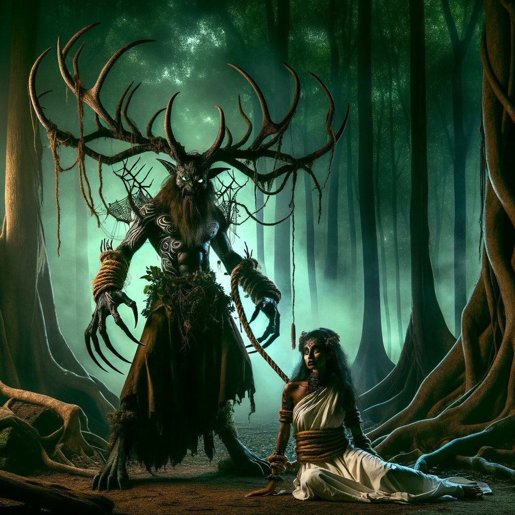 Mystical Forest with Creature and Bound Woman