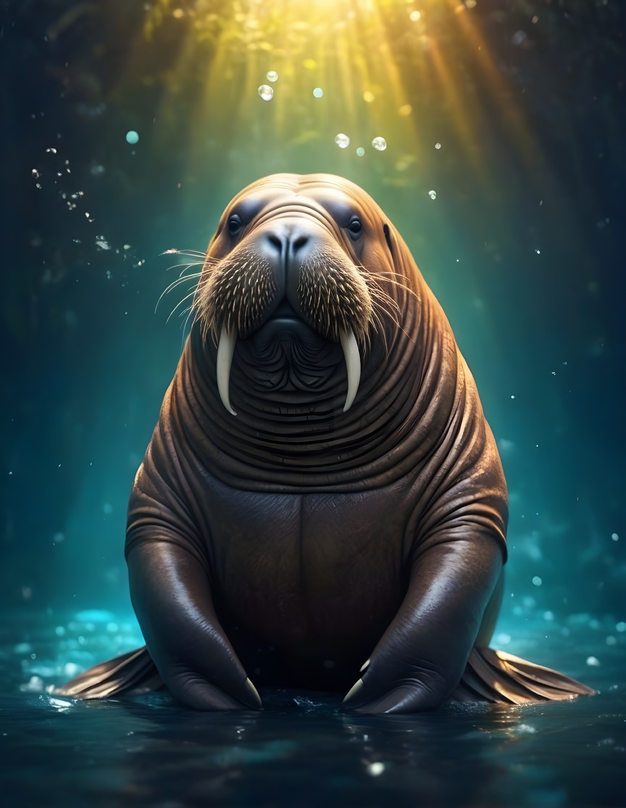 Walrus Basking in Sunlight Underwater Serenity