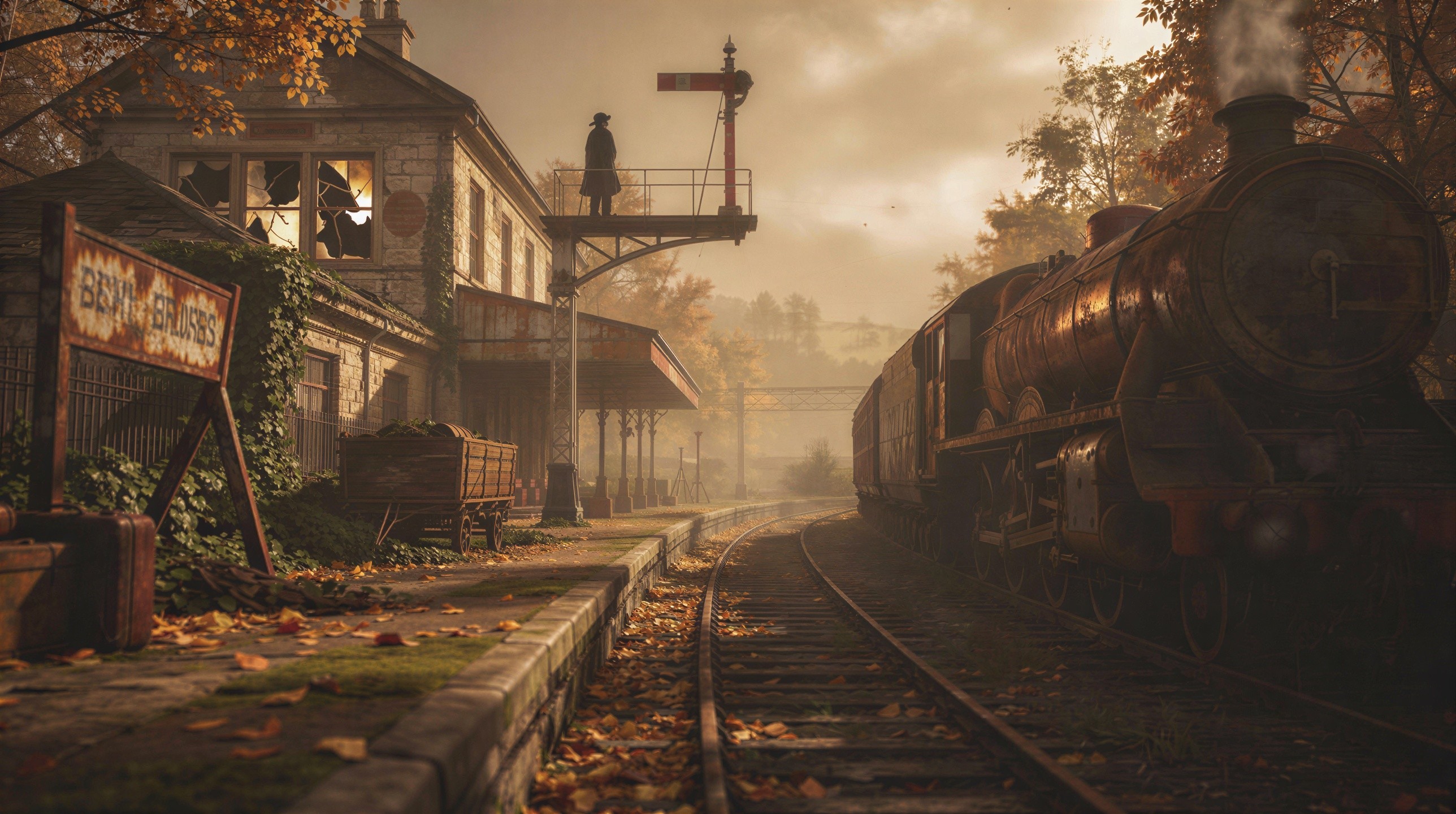 Abandoned Train Station with Overgrown Vegetation
