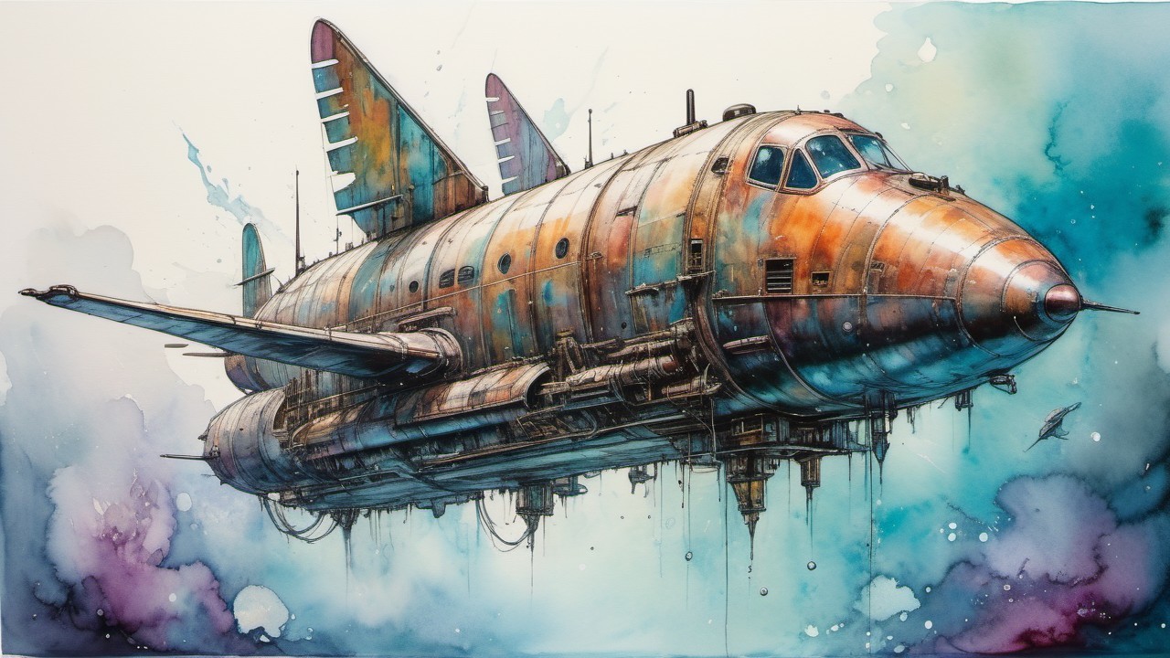 Fantastical spaceship with rusted textures and colors