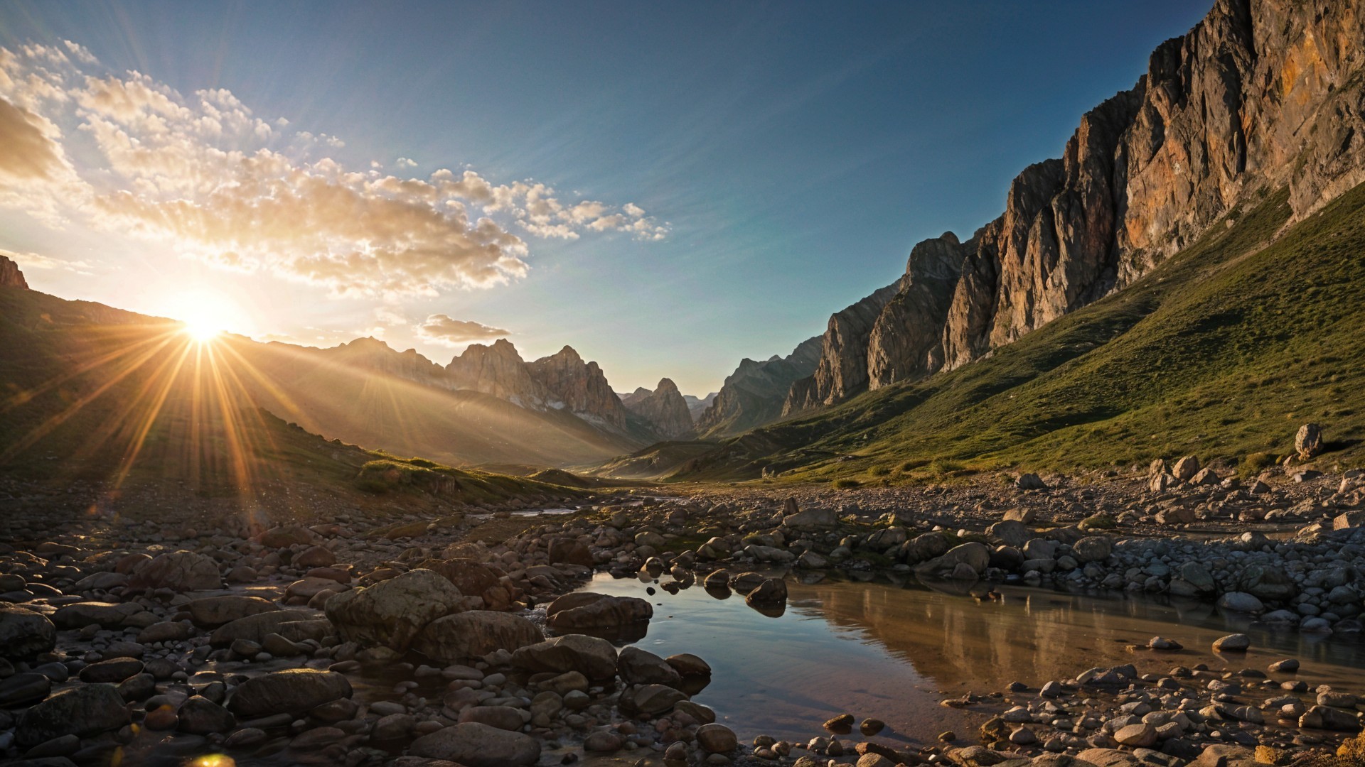Majestic Sunrise Landscape with Mountains and River