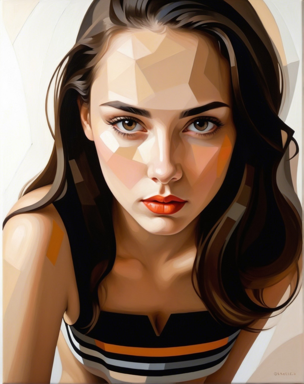 Stylized portrait of a young woman with geometric background