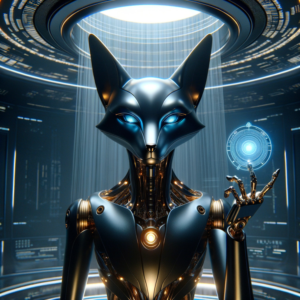 Futuristic Fox-Like Robot in High-Tech Environment