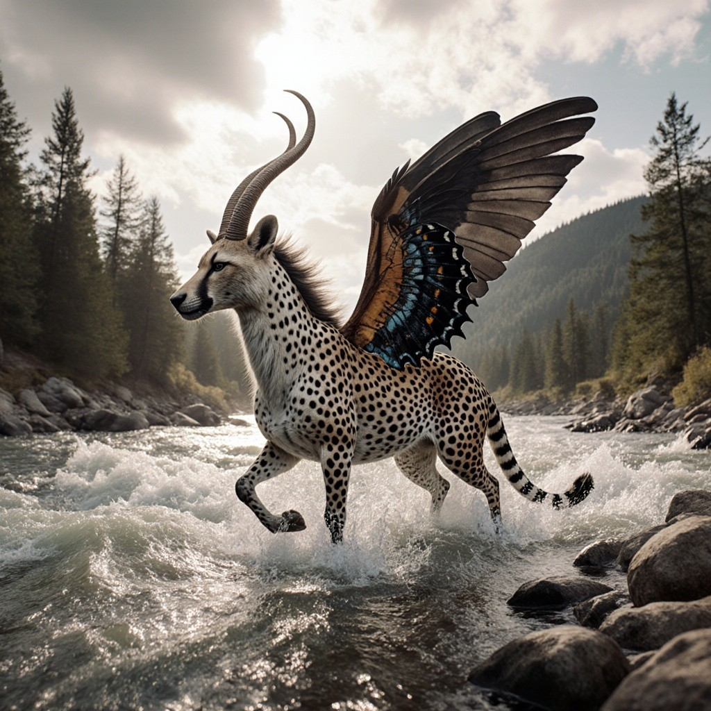 Mystical Creature with Cheetah Body and Butterfly Wings