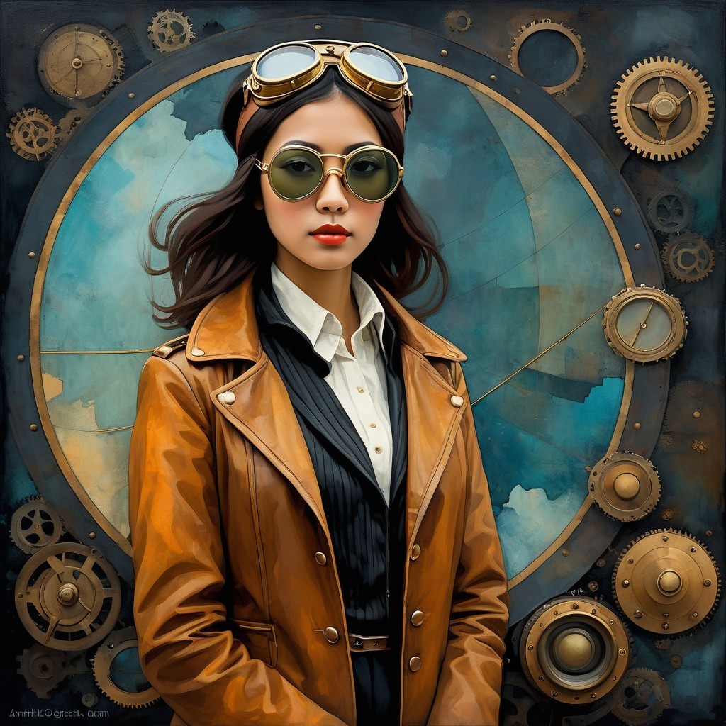 Stylish Woman in Steampunk Aesthetic with Gears