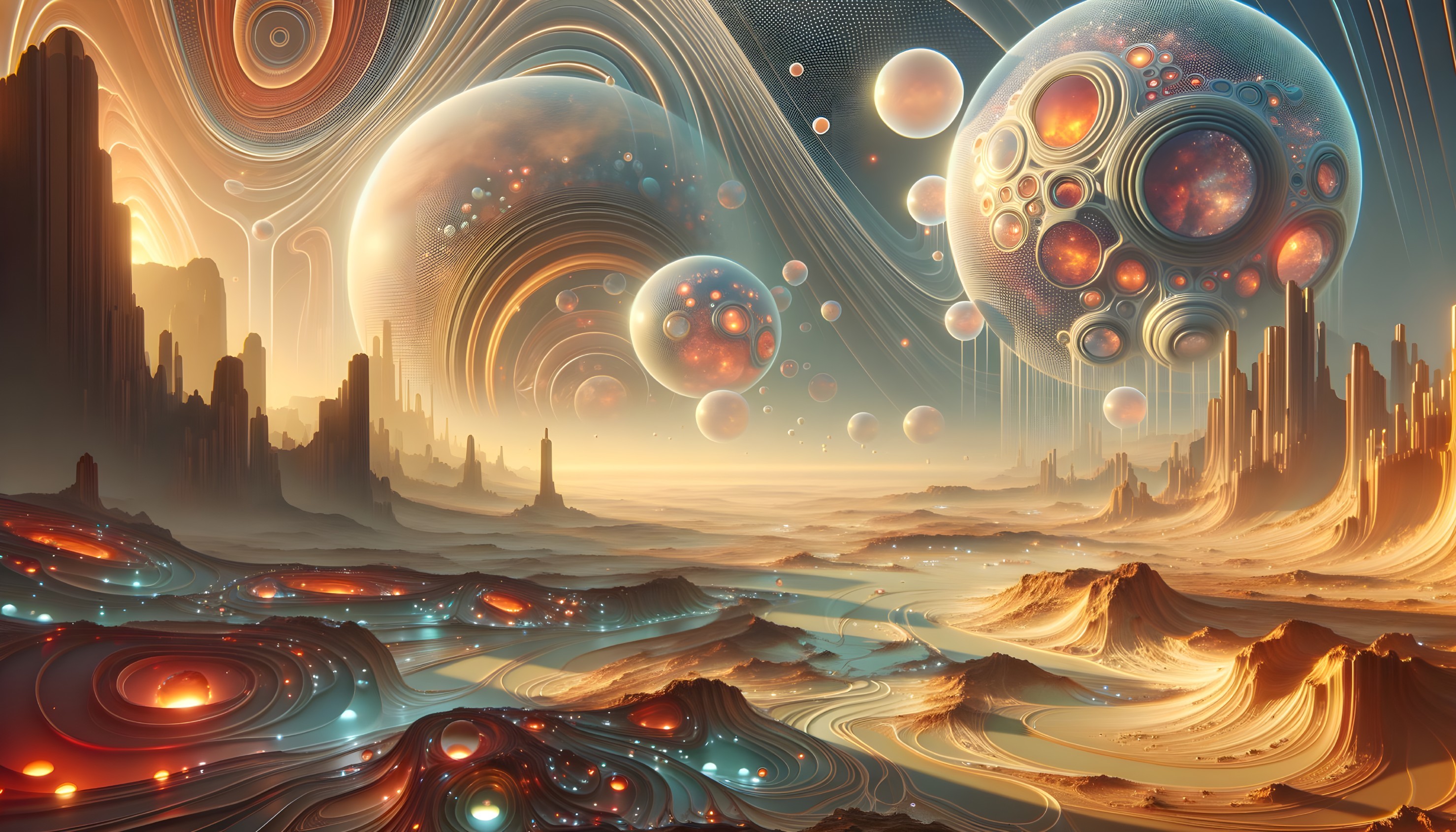 Surreal Alien Landscape with Towering Rock Formations