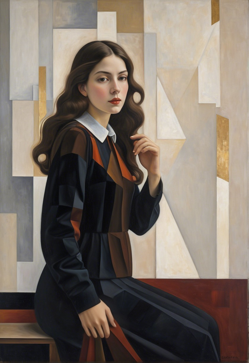 Young Woman in Elegant Dress with Abstract Background