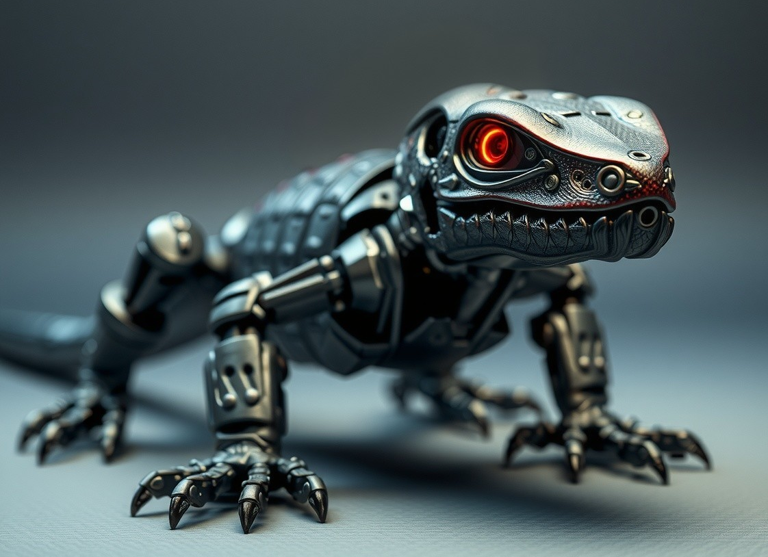 Futuristic robotic lizard with metallic design elements