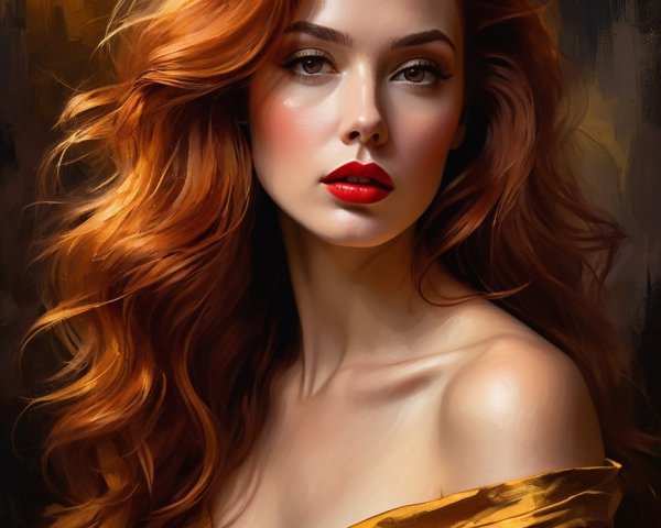 Striking Woman with Red Hair and Elegant Dress