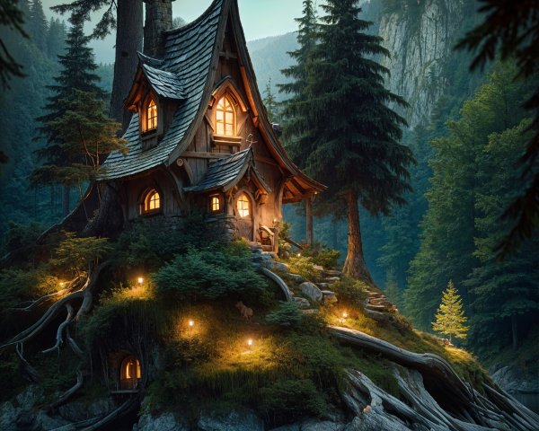 Enchanting Cottage by Tranquil Lake at Twilight