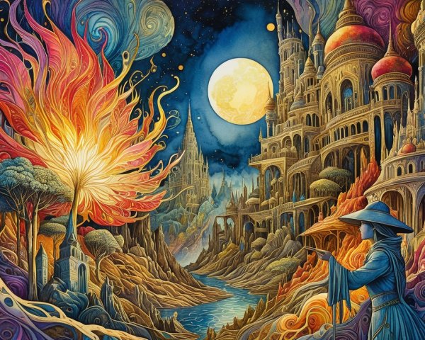 Majestic Castle City Under a Luminous Moon