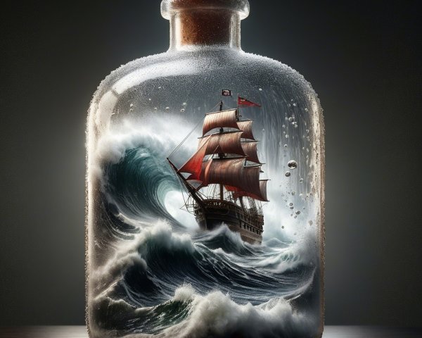 Ship in a Bottle Depicting Stormy Maritime Scene