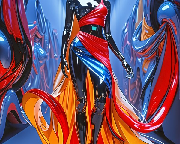 Futuristic Mannequin in Bold Red and Orange Fashion