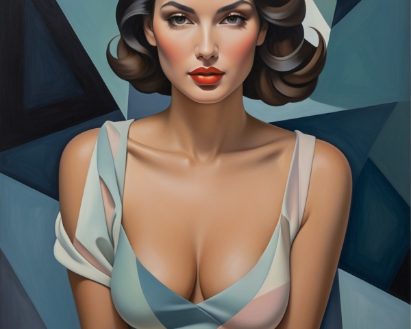 Portrait of a Confident Woman in Pastel Geometric Dress
