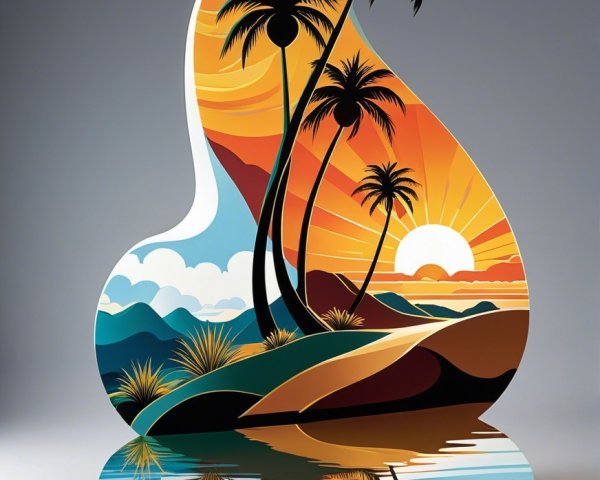 Vibrant Landscape with Palm Trees and Sunset Colors