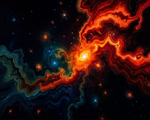 Vibrant Cosmic Scene with Swirling Colors and Stars