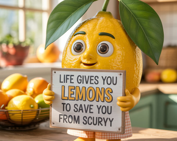 Cheerful Lemon Character in Bright Kitchen Setting