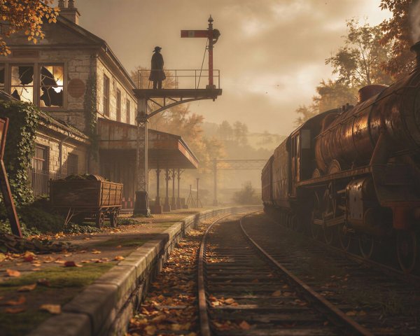 Abandoned Train Station with Overgrown Vegetation