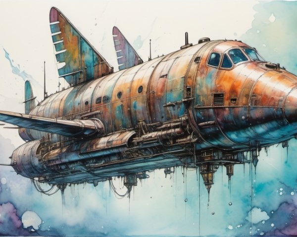 Fantastical spaceship with rusted textures and colors