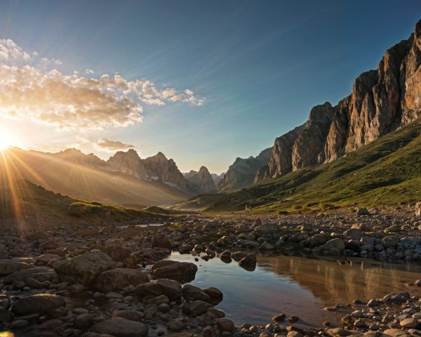Majestic Sunrise Landscape with Mountains and River