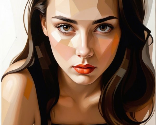 Stylized portrait of a young woman with geometric background