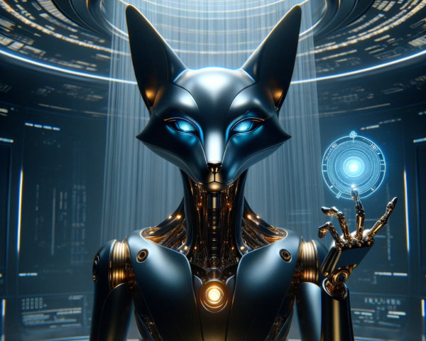 Futuristic Fox-Like Robot in High-Tech Environment